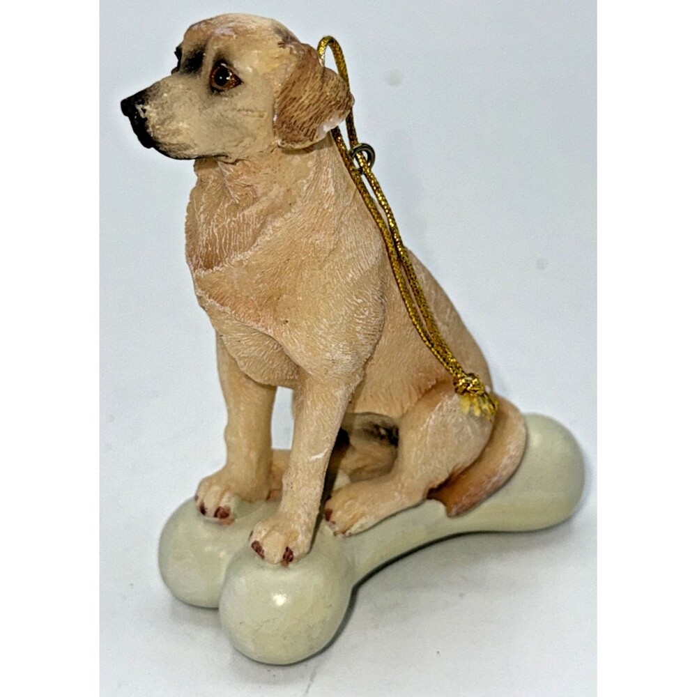 Vintage Realistic LABRADOR RETRIEVER DOG On Bone Christmas Tree Ornament 3.75”